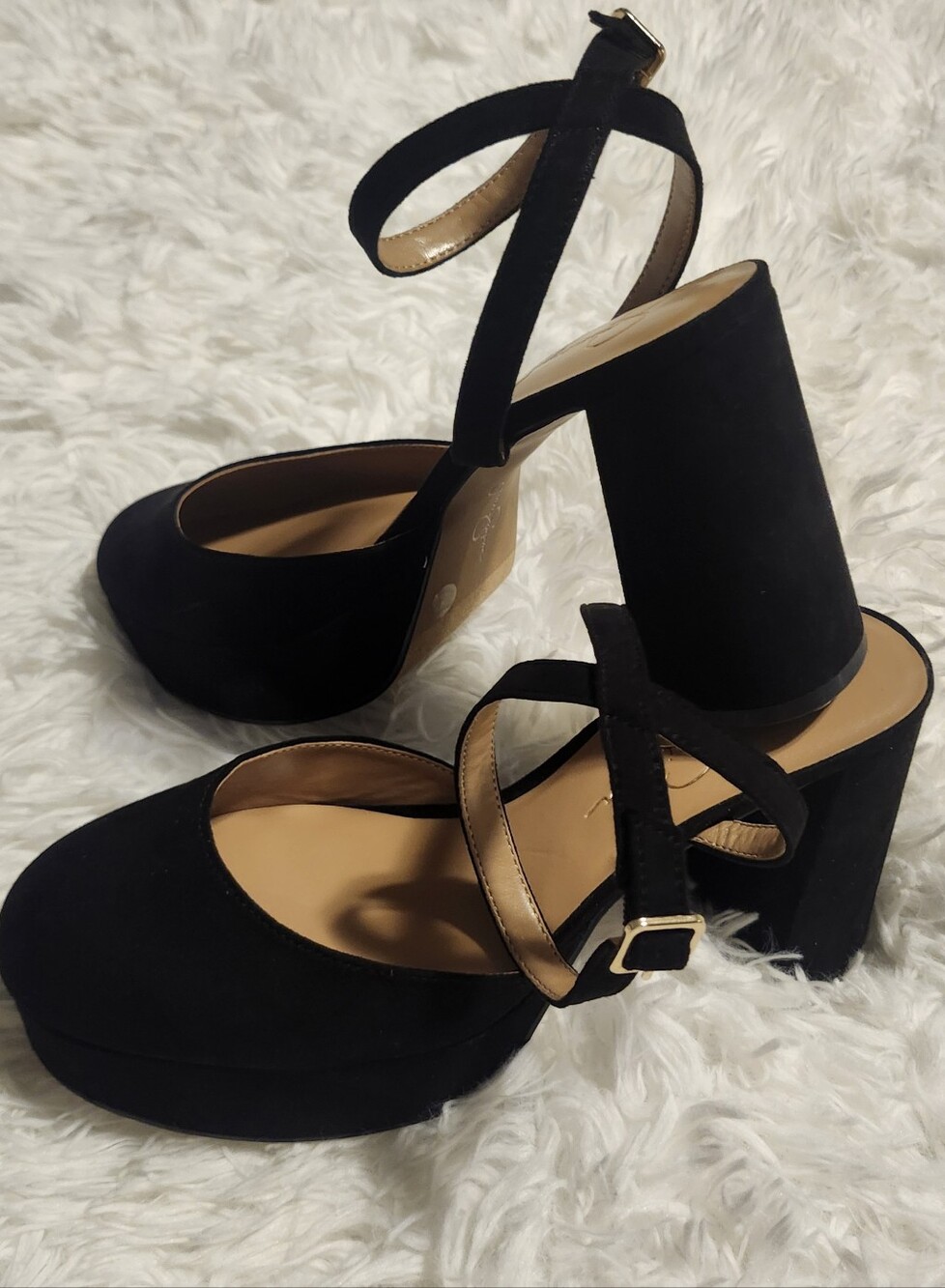 Jessica Simpson Black Platform Block Heel Ankle Strap Pumps Size 8 EUC
